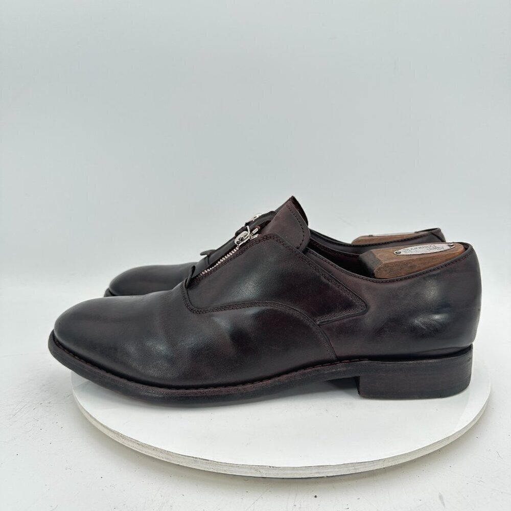 Premiata Men Size 9 Dark Brown Leather Front Zip Plain Toe Casual Shoes - Picture 2 of 11